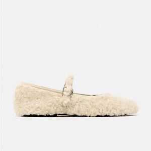 Zara Cream Textured Mary Jane Flats